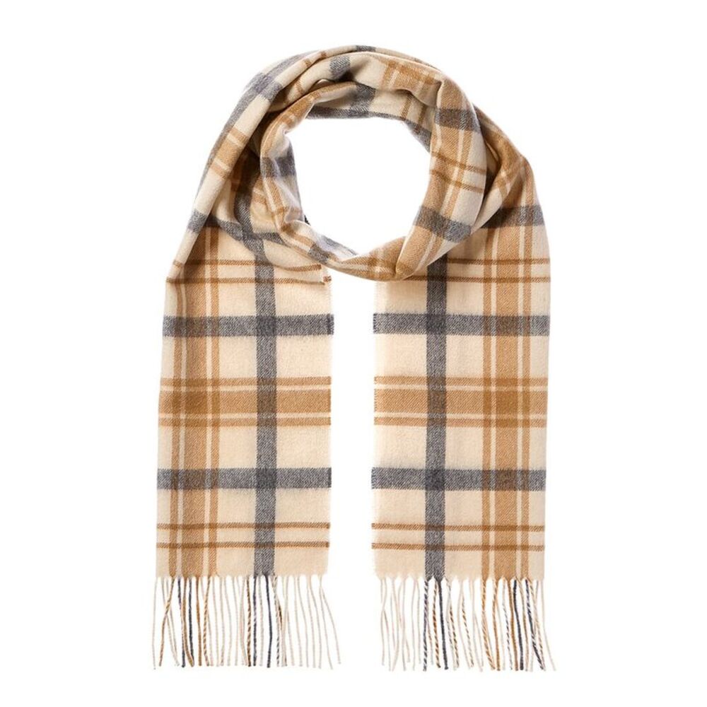 Amicale Cashmere Scottish Plaid Cashmere Scarf, Brown